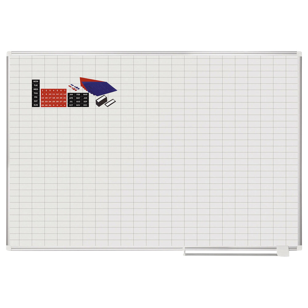 MasterVision CR1230830A 48" x 72" White Grid Planner Porcelain Dry Erase Planning Board with Accessories - 1" x 2" Grid