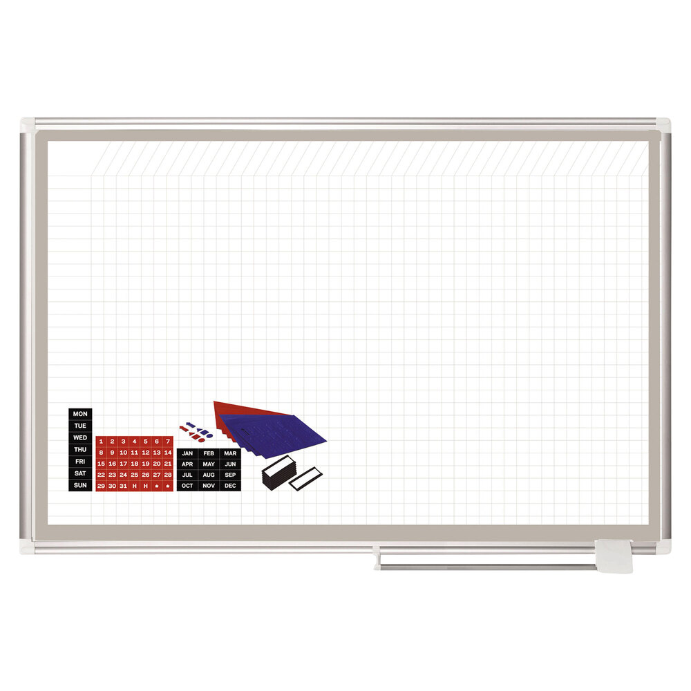 MasterVision GA05108830A 36" x 48" White Grid Porcelain Dry Erase All-Purpose Planning Board with Accessories - 1" x 1" Grid