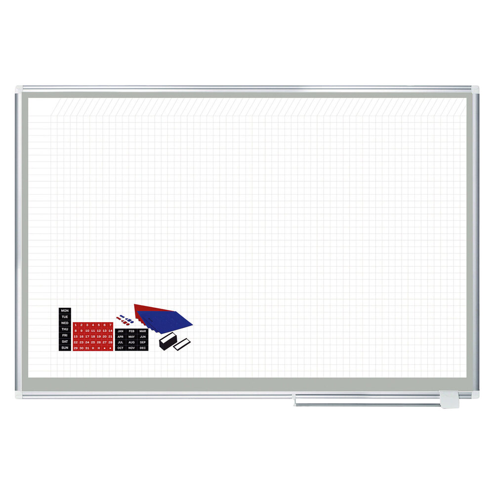 MasterVision CR1230830A 48" x 72" White Grid Porcelain Dry Erase All-Purpose Planning Board with Accessories - 1" x 2" Grid
