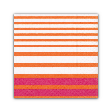 Caspari Paper Beverage Napkins, Breton Stripe (Coral & Fuchsia) - 2 Packs (17371C)