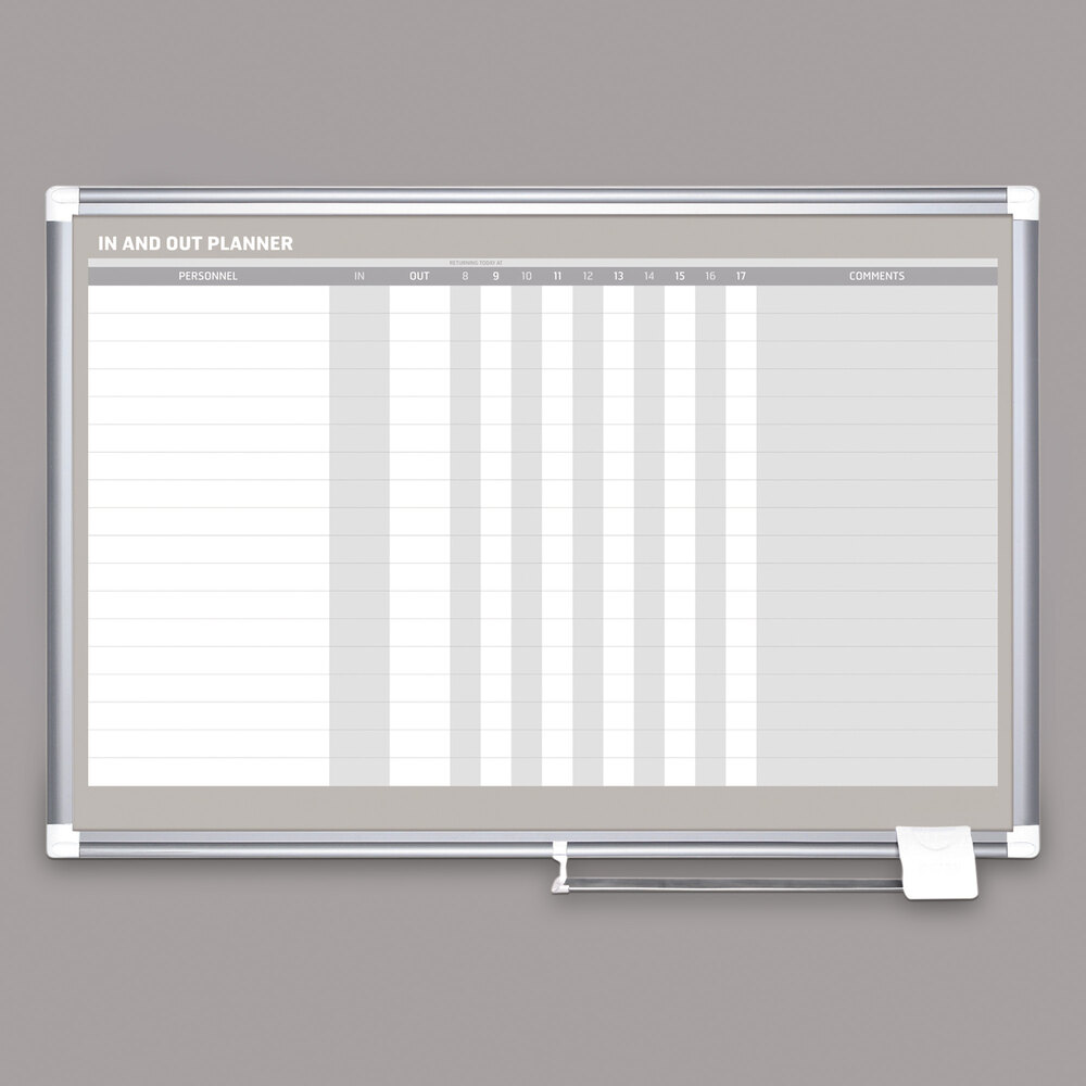 MasterVision GA01110830 36" x 24" Magnetic Lacquered Steel In / Out Dry Erase Board with Aluminum Frame and White Corners