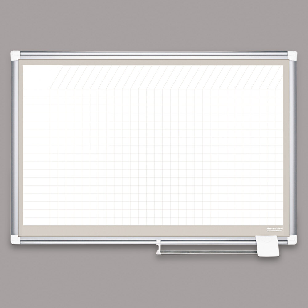 MasterVision GA03107830A 36" x 24" Magnetic 1" x 2" Gridded Porcelain Dry Erase Board with Silver Aluminum Frame