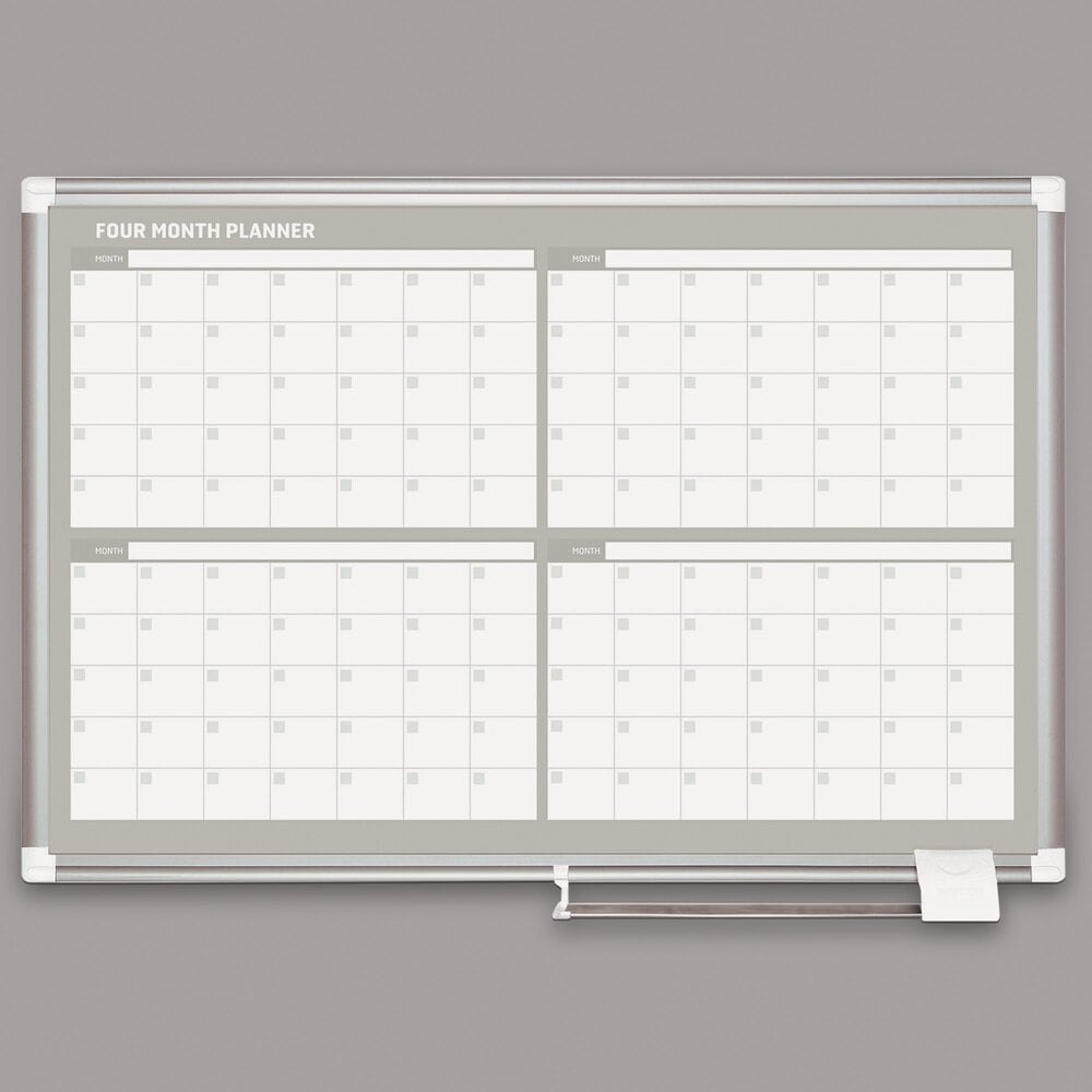 MasterVision GA03105830 36" x 24" Magnetic Four Month Enameled Steel Dry Erase Board with Silver Aluminum Frame