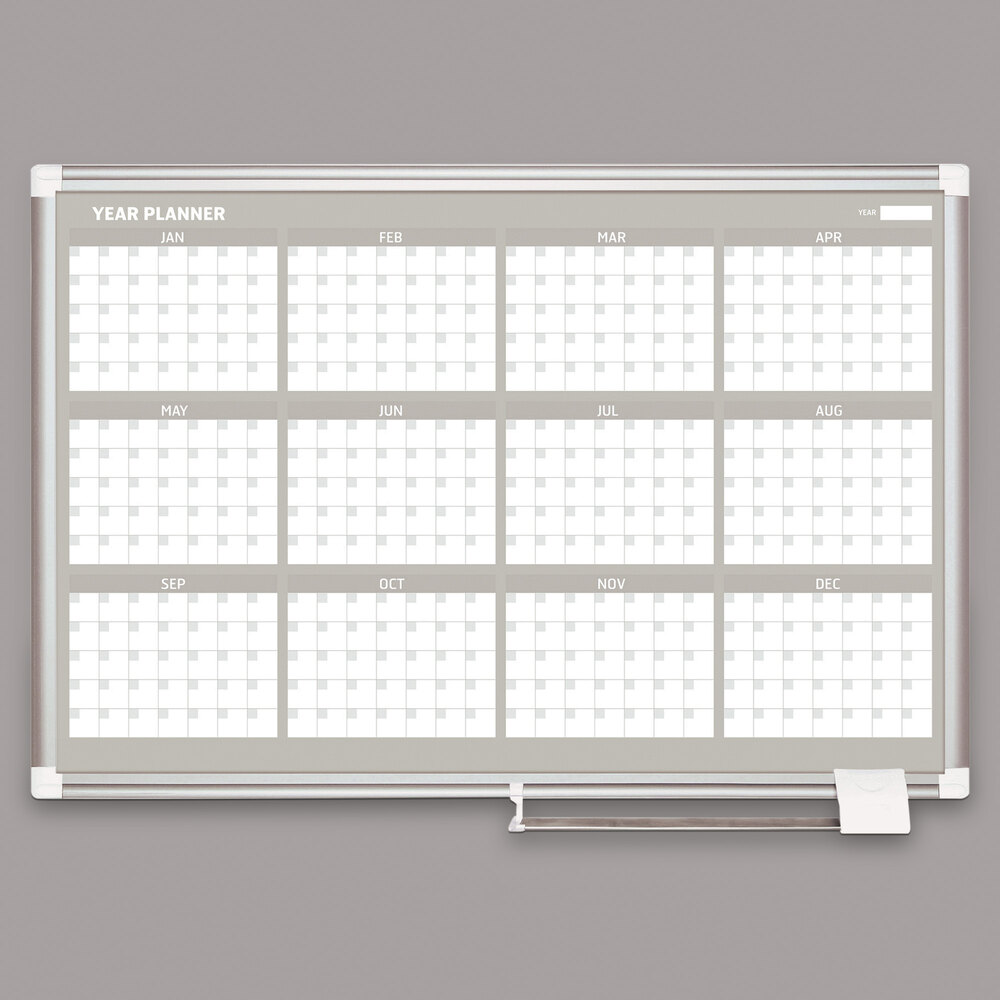 MasterVision GA03106830 36" x 24" Magnetic Twelve Month Enameled Steel Dry Erase Board with Silver Aluminum Frame