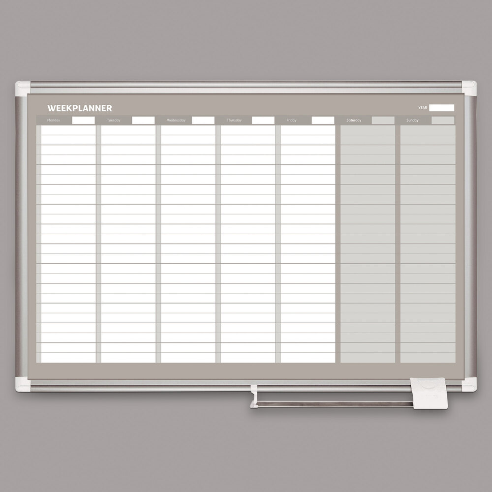 MasterVision GA0396830 36" x 24" Magnetic Weekly Enameled Steel Dry Erase Board with Silver Aluminum Frame