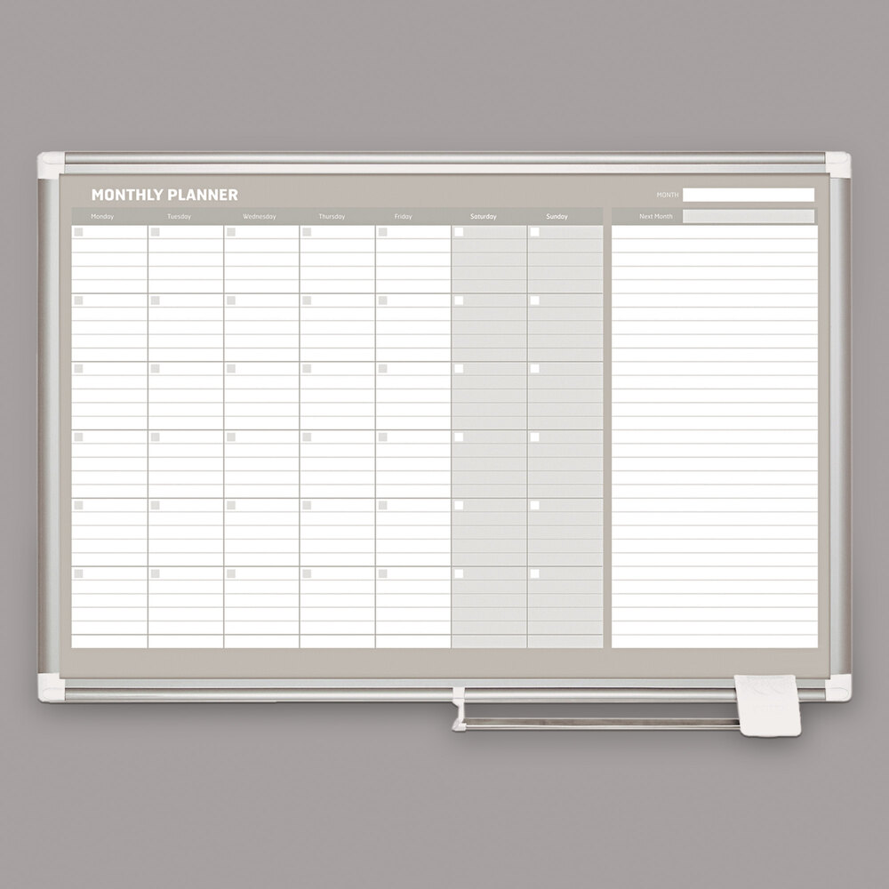 MasterVision GA0397830 36" x 24" Magnetic Monthly Enameled Steel Dry Erase Board with Silver Aluminum Frame
