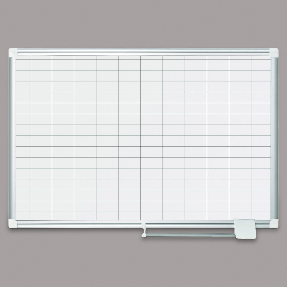 MasterVision MA0392830 36" x 24" Magnetic 1" x 2" Gridded Lacquered Steel Dry Erase Board with Silver Aluminum Frame