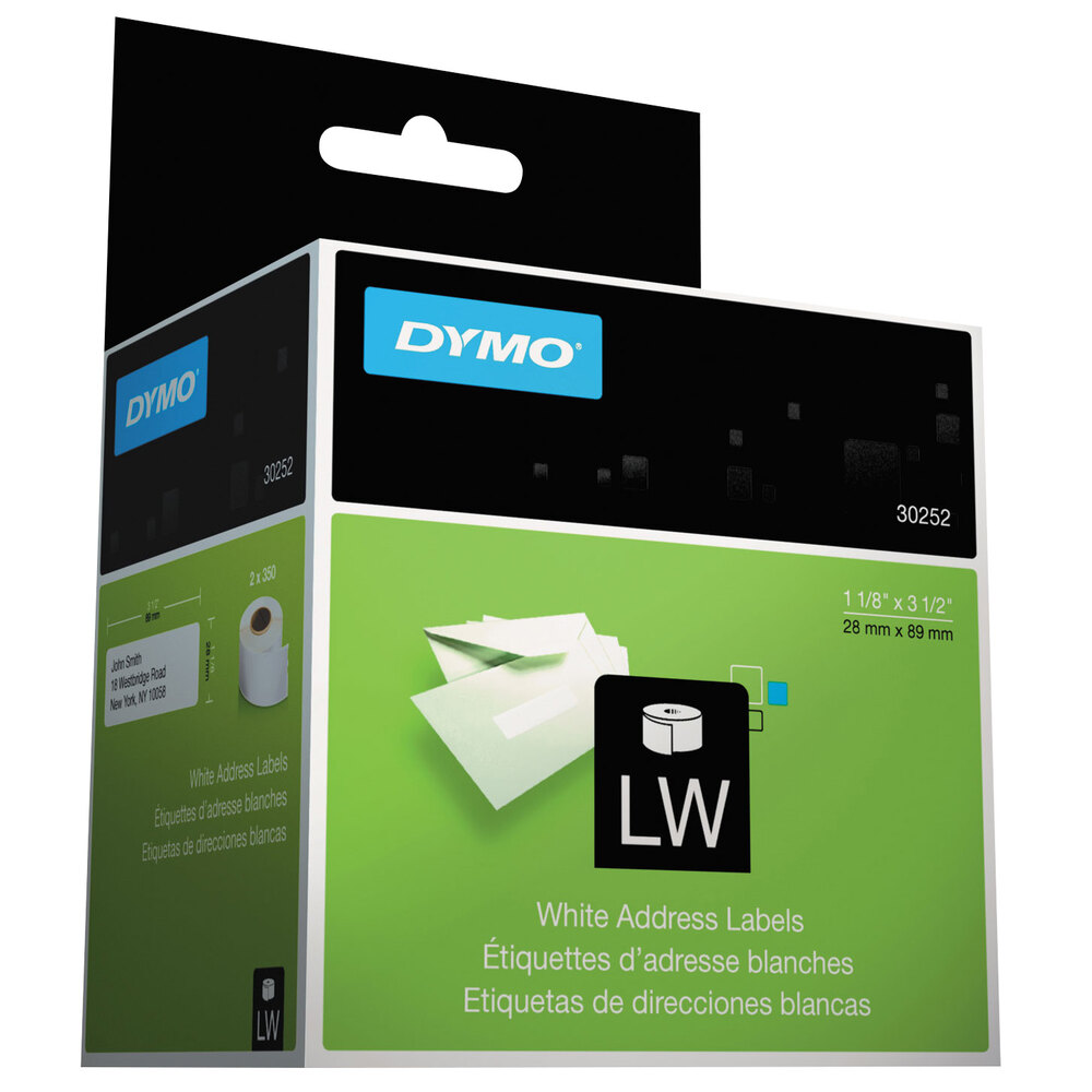 DYMO 30252 LabelWriter 1 1/8" x 3 1/2" White Address Permanent Self-Adhesive 350-Label Roll - 2/Box