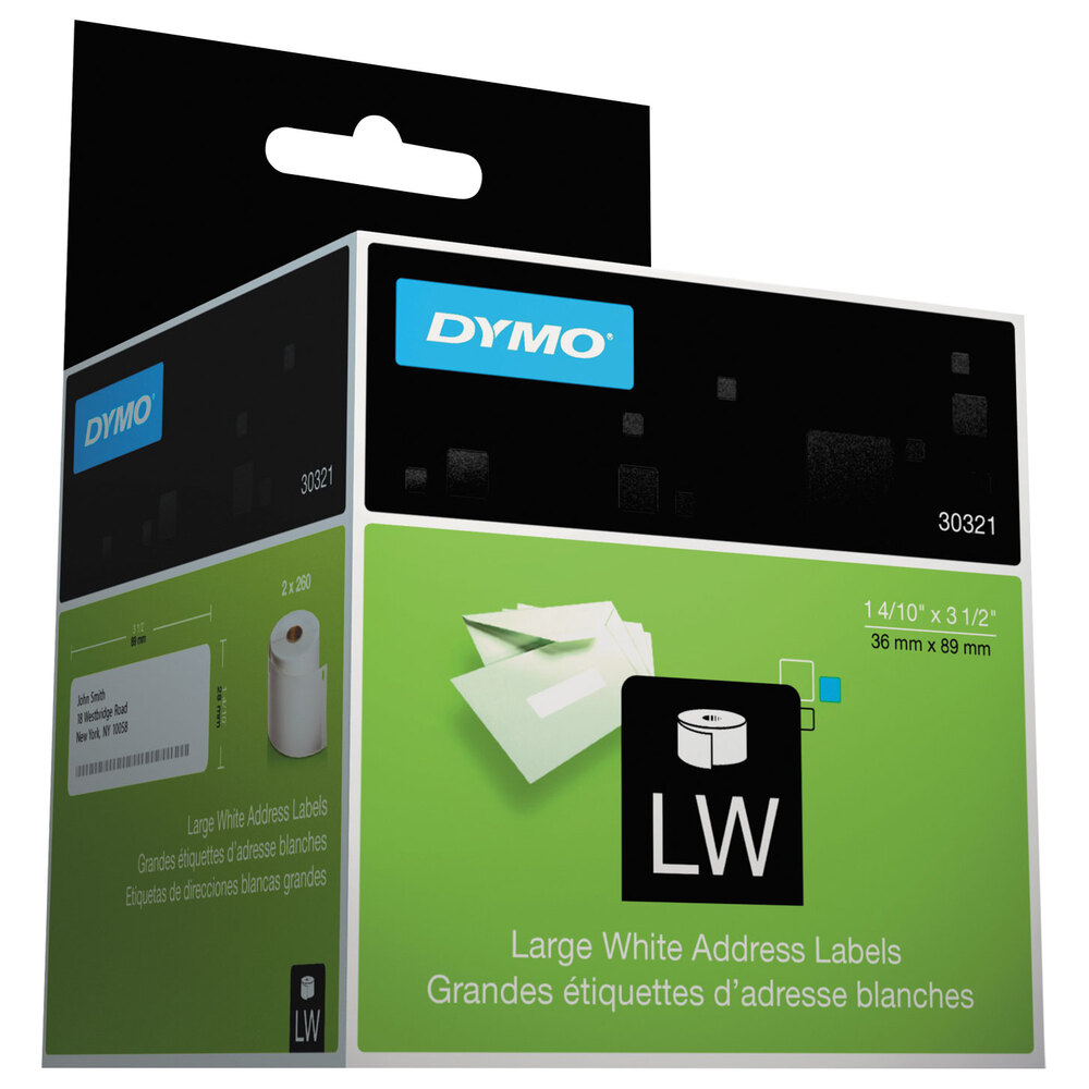DYMO 30321 LabelWriter 1 7/16" x 3 1/2" White Address Permanent Self-Adhesive 260-Label Roll - 2/Box