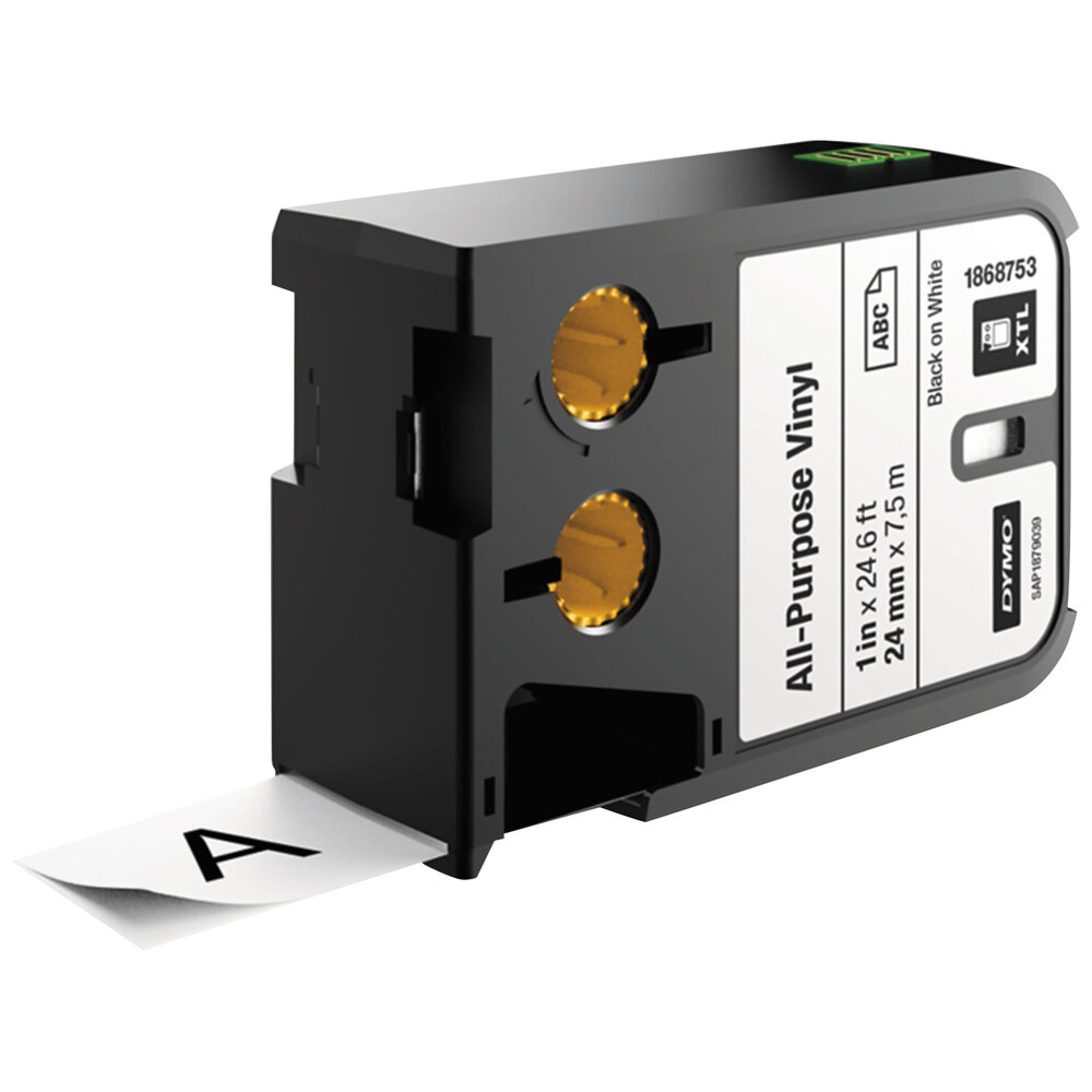 DYMO 1868753 1" x 23' Black on White XTL All-Purpose Vinyl Label Tape