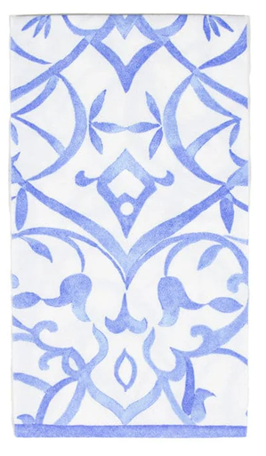 Caspari Paper Linen Guest Towel Napkins, Algarve Ceramic Blue - 2 Packs (17463GG)