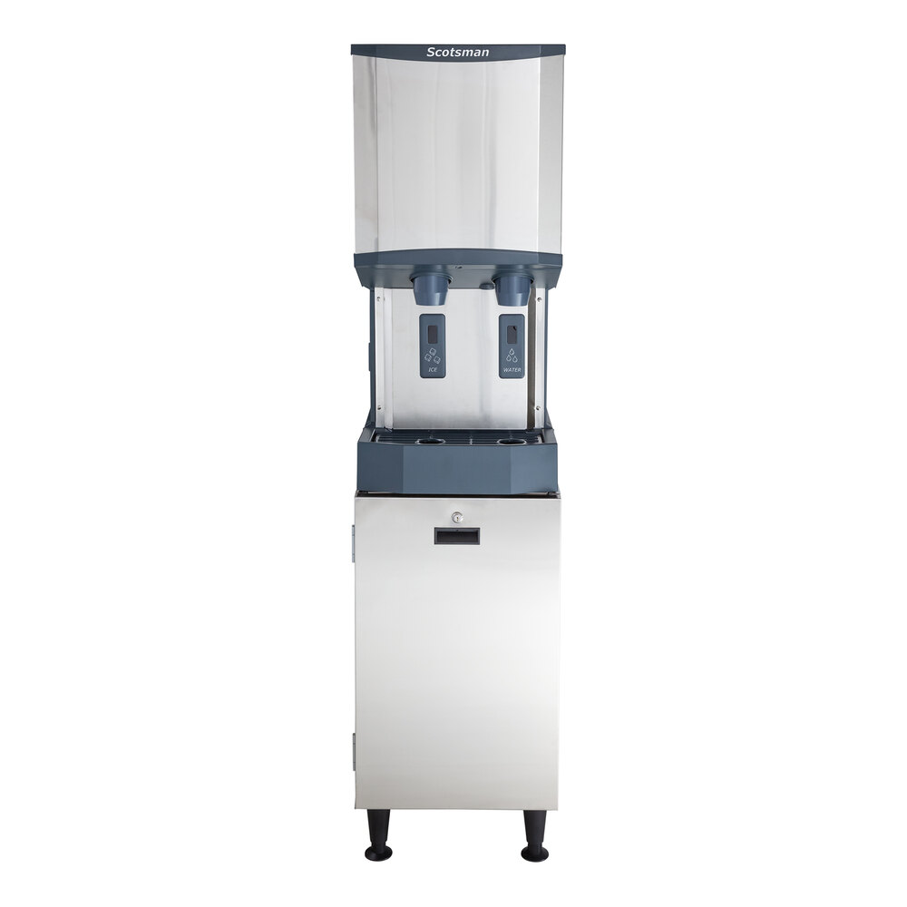 Scotsman HID312A-1 Meridian® 16 1/4" Air Cooled Nugget Ice Machine with 12 lb. Bin, Water Dispenser, and Storage Equipment Stand - 115V, 260 lb.