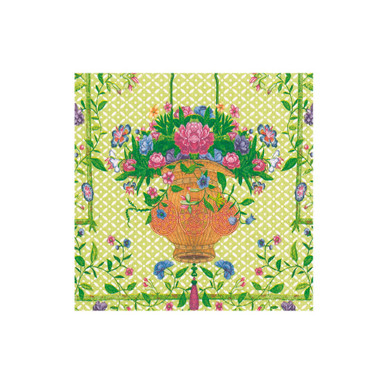 Caspari Paper Beverage Napkins, Wicker Basket in Green - 2 Packs (17500C)