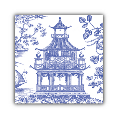 Caspari Paper Luncheon Napkins, Chinoiserie Toile Pagoda (Blue) - 2 Packs (17510L)