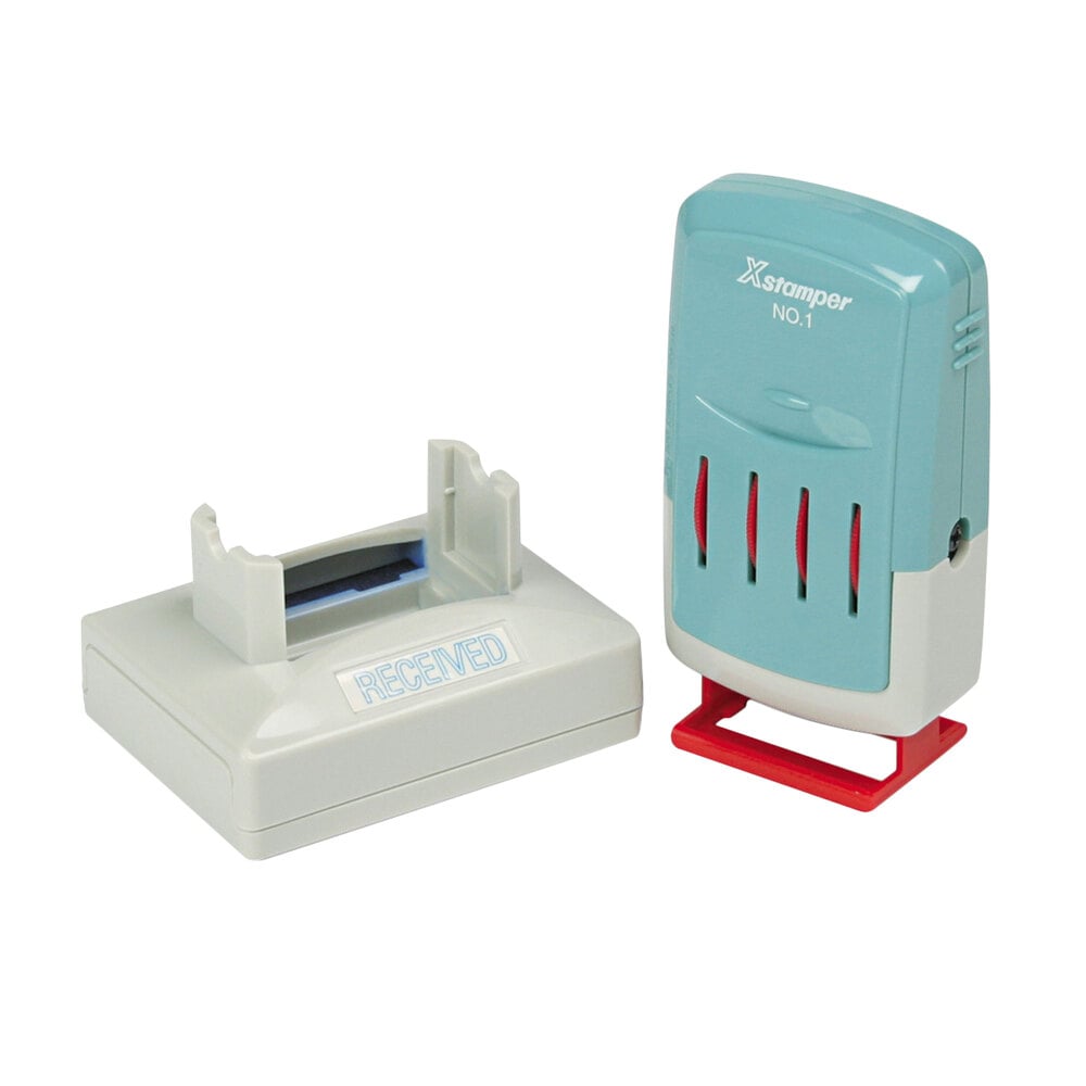 Xstamper 66211 VersaDater 2 1/8" x 1 5/16" Blue/Red Pre-Inked Date and RECEIVED Message Stamp