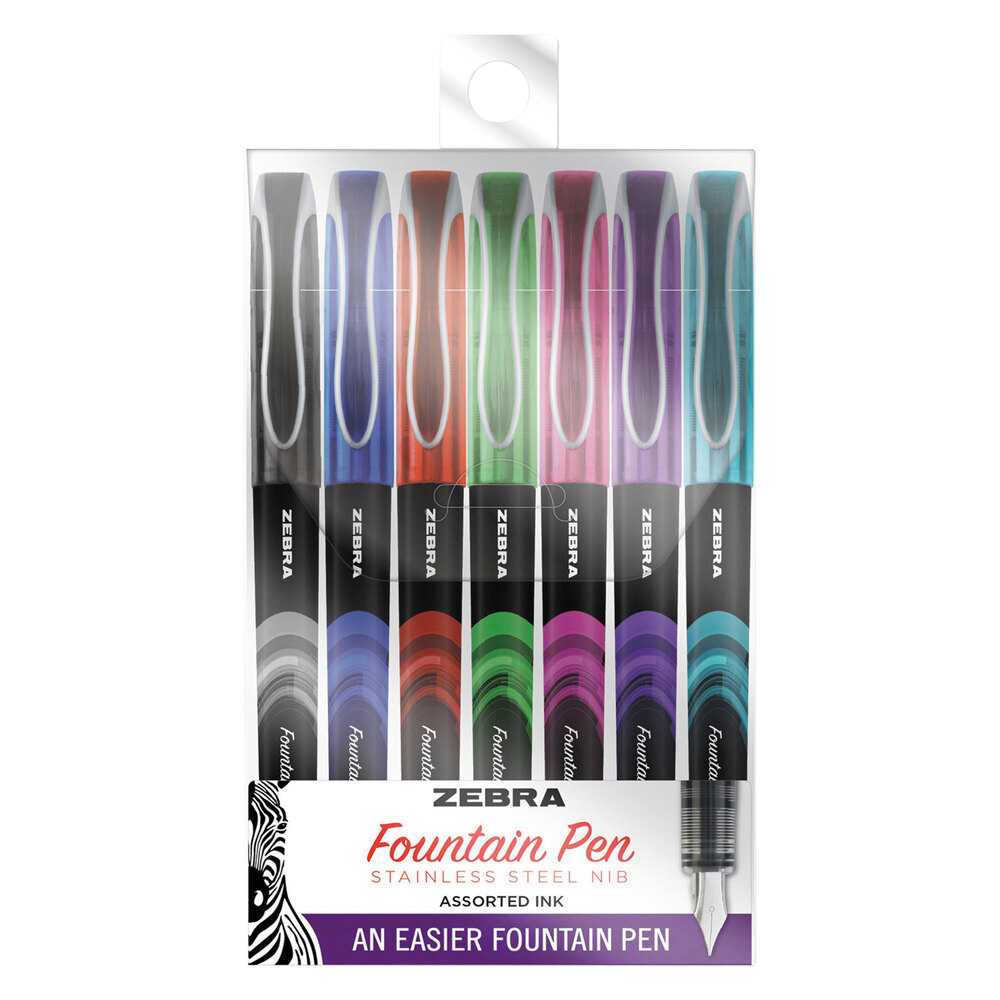 Zebra 48307 Assorted Ink with Assorted Barrel 0.6mm Fountain Stick Pen - 7/Pack