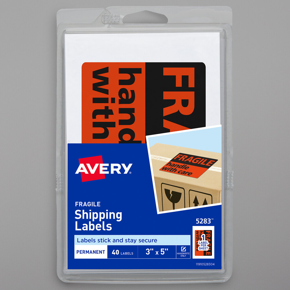 Avery® 05283 3" x 5" Neon Red Fragile Handle with Care Mailing Labels - 40/Pack