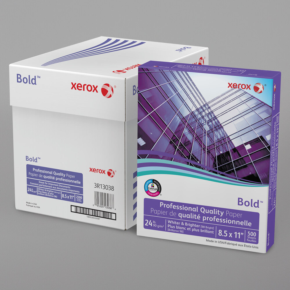 Xerox 3R13038 Bold Professional 8 1/2" x 11" White Ream of 24 lb. Multipurpose Paper - 500 Sheets