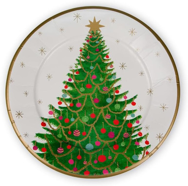Caspari Round Paper Dinner Plates, Merry And Bright - 2 Packs (17610DP)