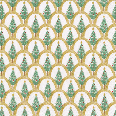 Caspari Paper Beverage Napkins, Deco Christmas Gold - 2 Packs (17660C)