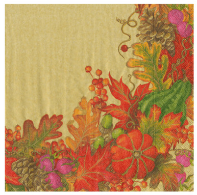 Caspari Paper Dinner Napkins, Harvest Garland Gold - 2 Packs (17711D)