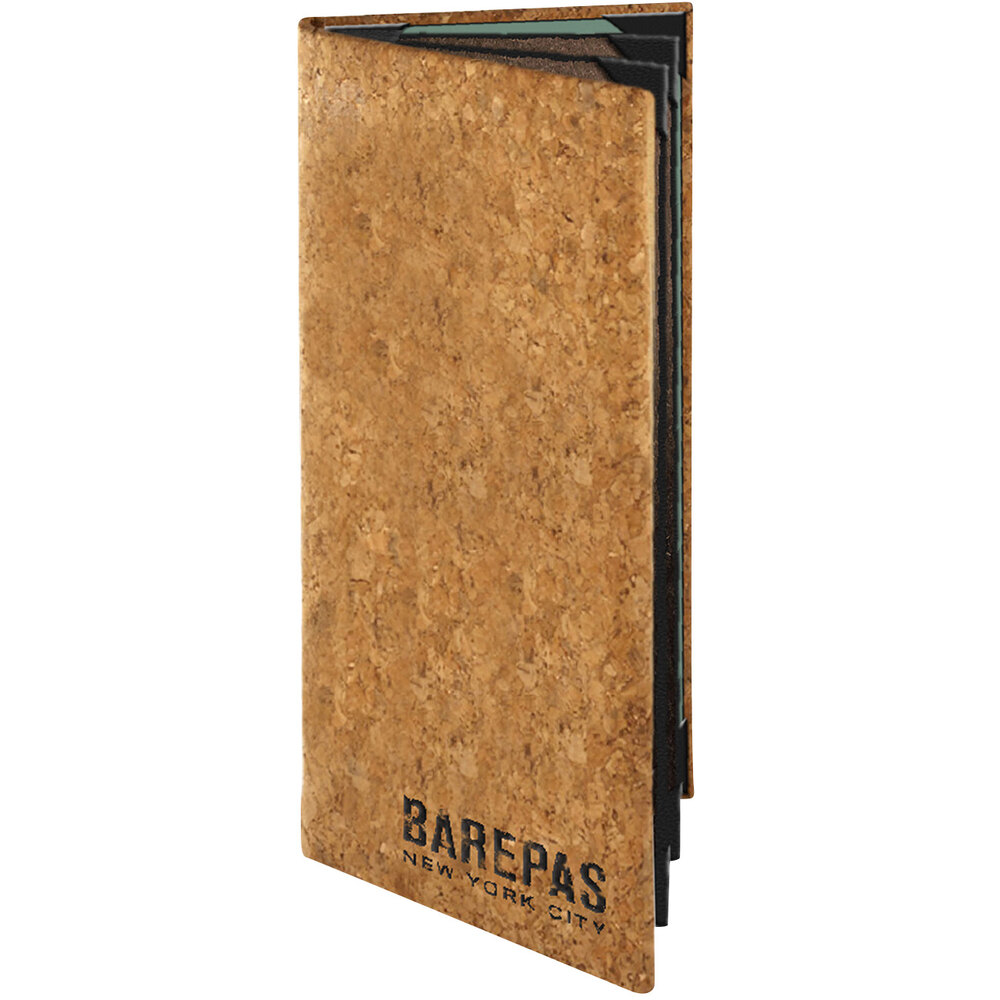 Menu Solutions CO660BA-NC 4 1/4" x 11" Customizable Natural Cork 6 View Booklet Menu Cover