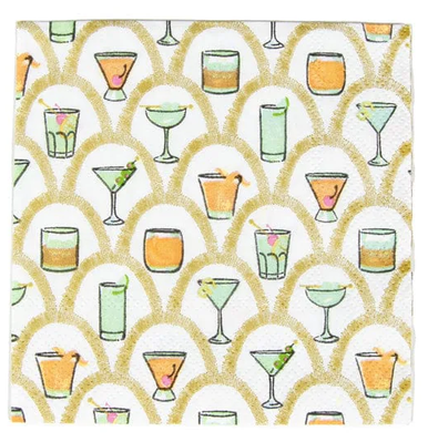 Caspari Paper Beverage Napkins, Deco Cocktails - 2 Packs (18030C)