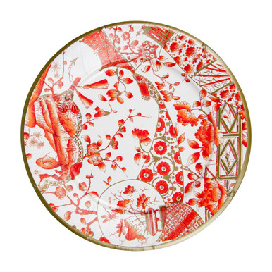 Caspari Round Paper Dinner Plates, Gilded Porcelain Coral - 2 Packs (18060DP)
