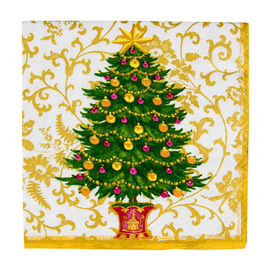Caspari Paper Beverage Napkins, Gilded Tree - 2 Packs (18100C)