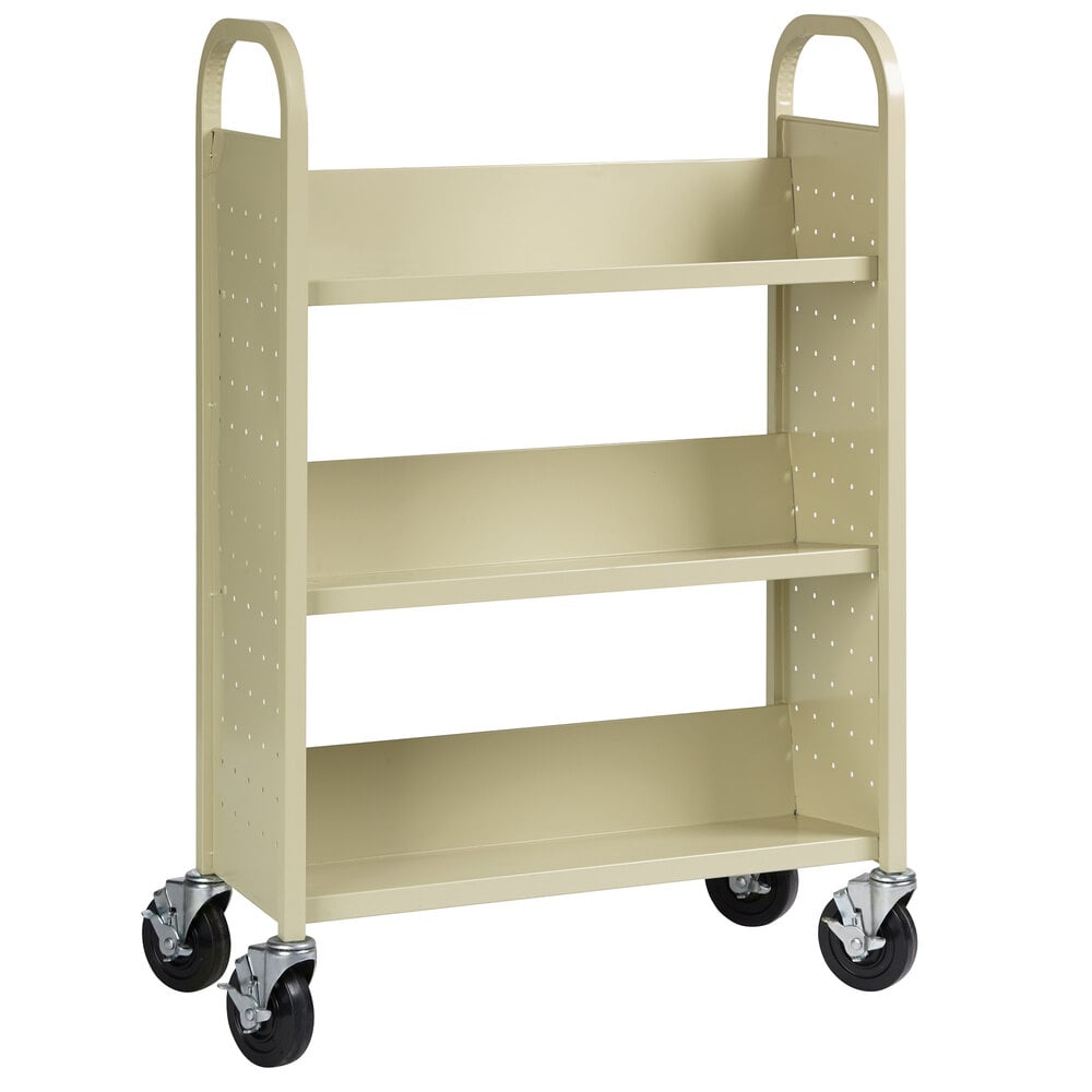 Hirsh Industries 21788 30 3/4" x 13" x 46 1/4" Putty 3-Shelf Book Cart