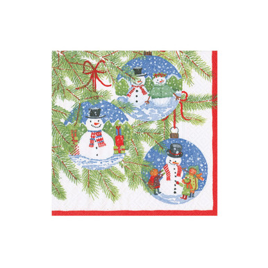 Caspari Paper Beverage Napkins, Snowman Ornaments - 2 Packs (18160C)