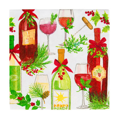 Caspari Paper Beverage Napkins, A Christmas Toast - 2 Packs (18180C)
