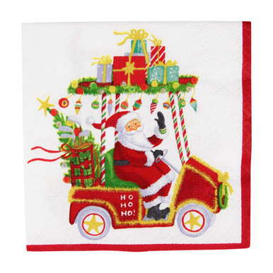Caspari Paper Beverage Napkins, Santa's Golf Cart - 2 Packs (18190C)