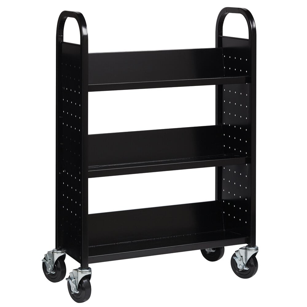 Hirsh Industries 21789 30 3/4" x 13" x 46 1/4" Black 3-Shelf Book Cart
