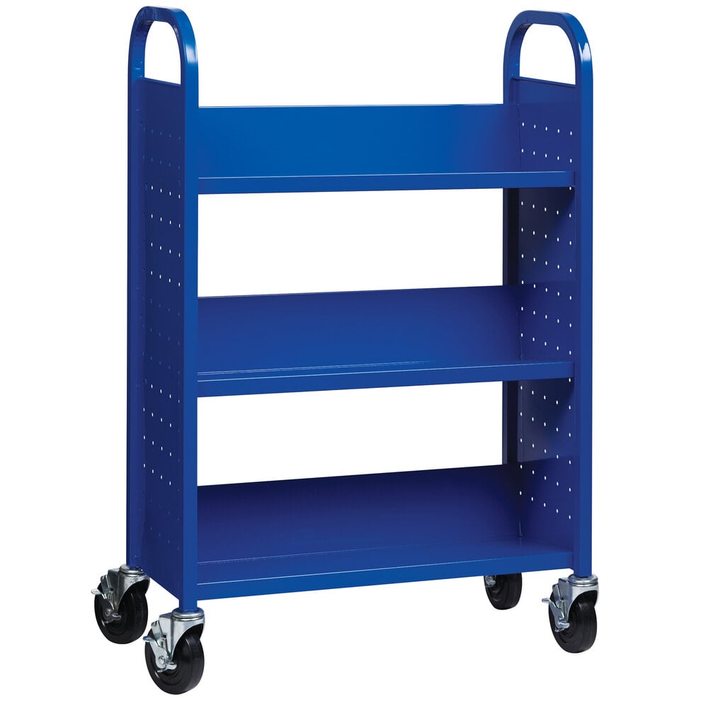 Hirsh Industries 21790 30 3/4" x 13" x 46 1/4" Blue 3-Shelf Book Cart