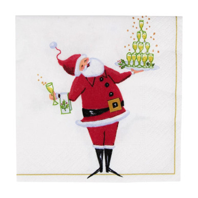 Caspari Paper Beverage Napkins, Santa Serving Drinks - 2 Packs (18210C)