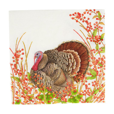 Caspari Paper Luncheon Napkins, Turkey and Berries - 2 Packs (18240L)