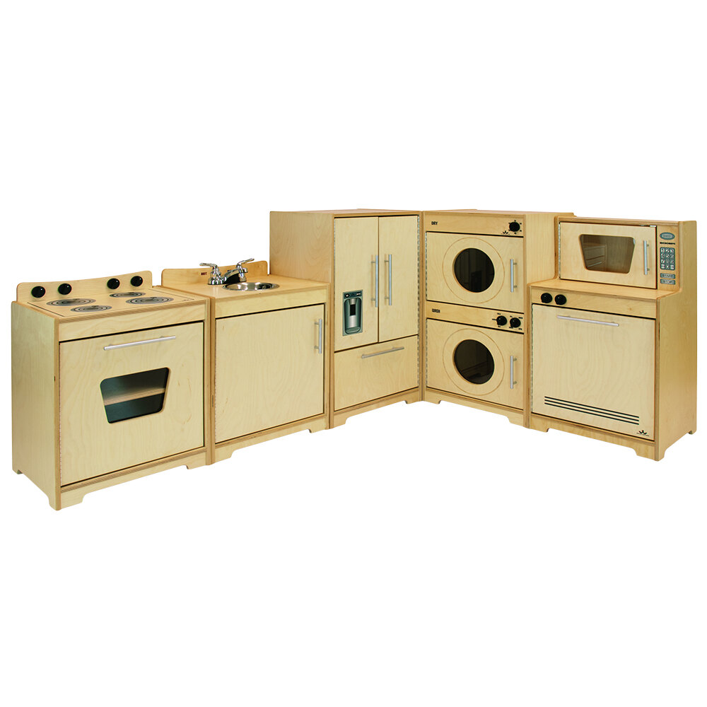 Whitney Brothers WB6400N 95" x 15" x 35" Contemporary Children's Complete Natural Wood Kitchen Set