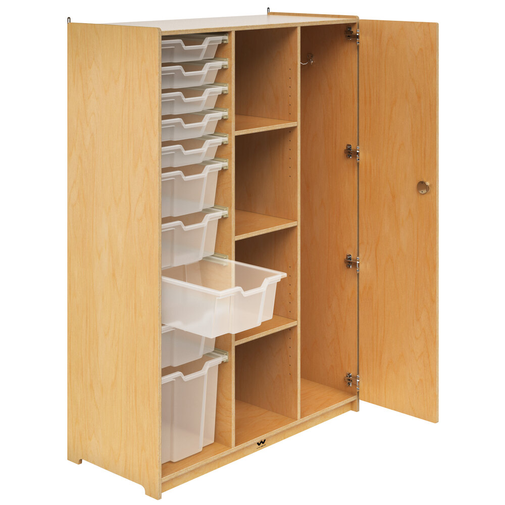 Whitney Brothers WB1810 Teacher's Three-Column Wardrobe with Trays and Locking Door - 18 1/2" x 40 1/2" x 58 11/16"