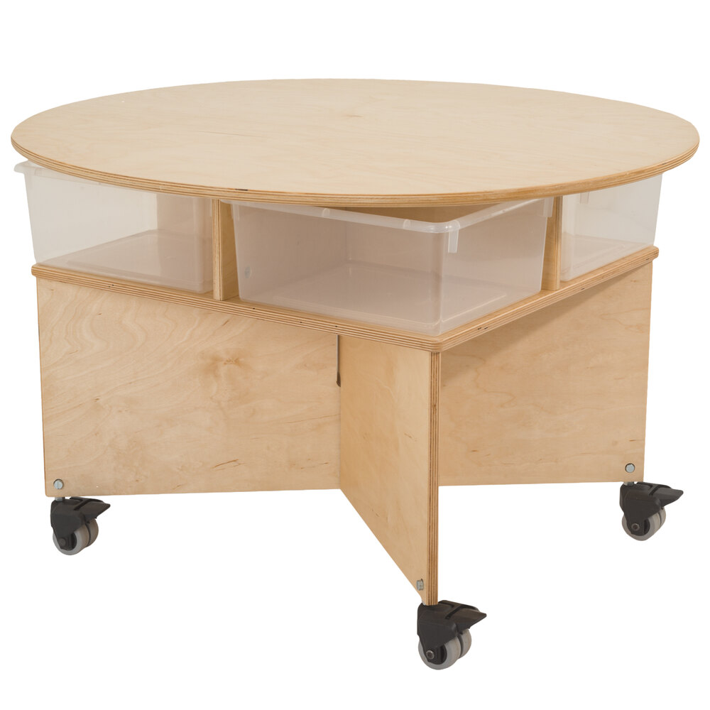 Whitney Brothers WB1816 Mobile Four-Spot Collaboration Table with Trays - 29 1/2" x 36" x 22"