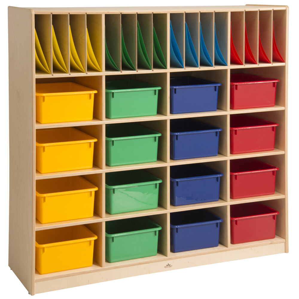 Whitney Brothers WB1564 48 1/2" x 14 3/16" x 47 13/16" Children's Wood Multicolor Classroom Communication and Storage Center
