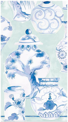 Caspari Paper Linen Guest Towel Napkins, Glazed Porcelain Celadon - 2 Packs (18340GG)