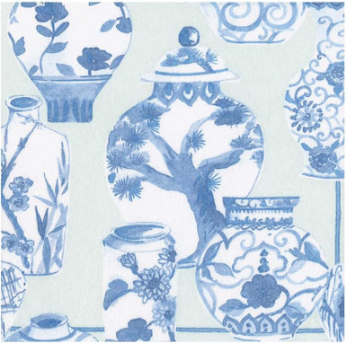 Caspari Paper Linen Luncheon Napkins, Glazed Porcelain Celadon - 2 Packs (18340LG)