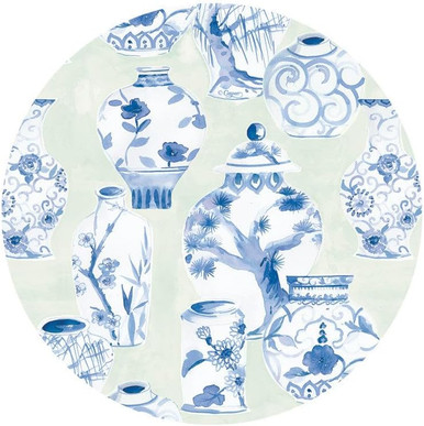 Caspari Round Paper Salad/Dessert Plates, Glazed Porcelain Celadon - 2 Packs (18340SP)