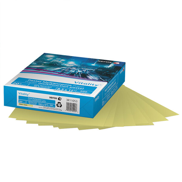 Xerox 3R11053 Vitality Pastel 8 1/2" x 11" Yellow Ream of 20 lb. Multipurpose Printer Paper - 500 Sheets