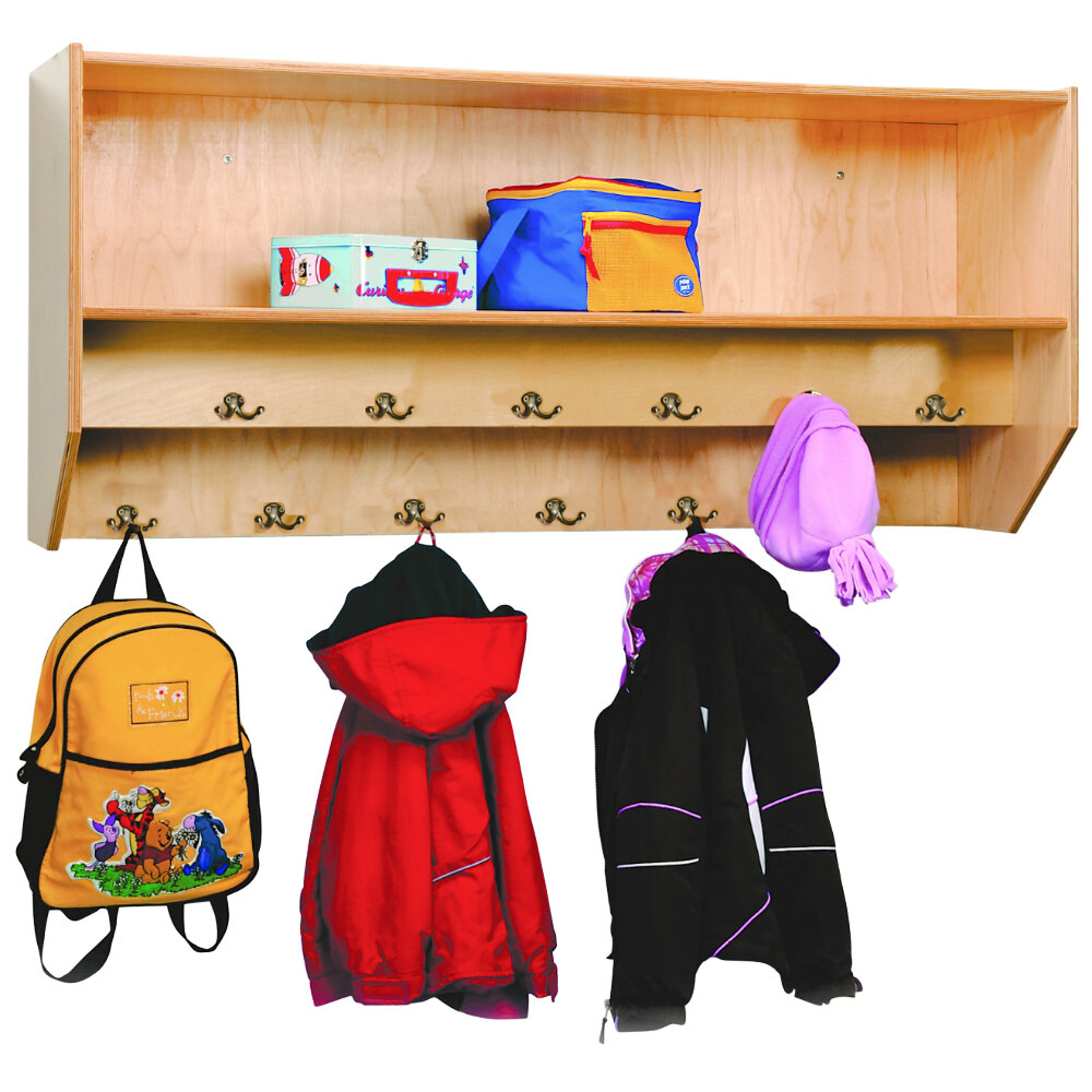 Whitney Brothers WB1056 48" Children's Double Row Wall Mount Wood Coat Rack with 12 Double Hooks