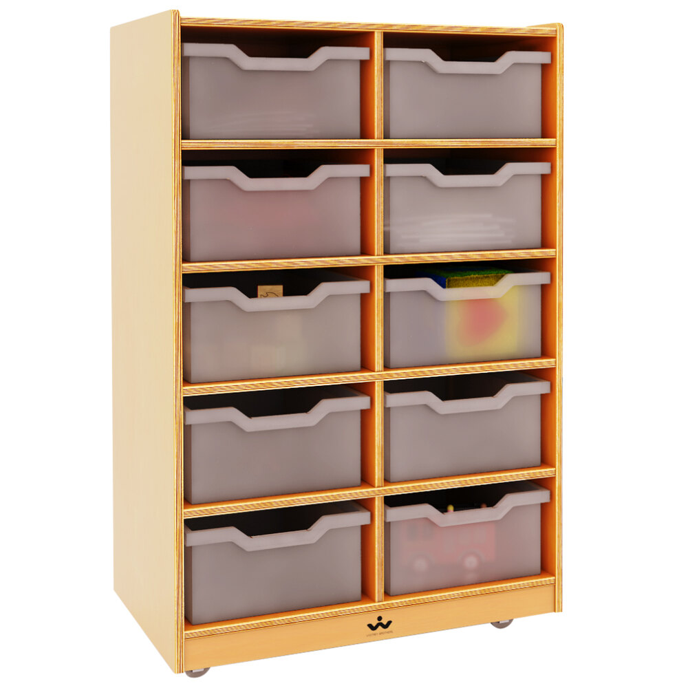 Whitney Brothers WB1671 27 1/4" x 18" x 42" Mobile Children's 10-Cubby Wood Tray Storage Cabinet