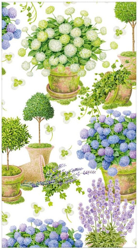 Caspari Paper Guest Towel Napkins, Potted Hydrangeas - 2 Packs (18390G)