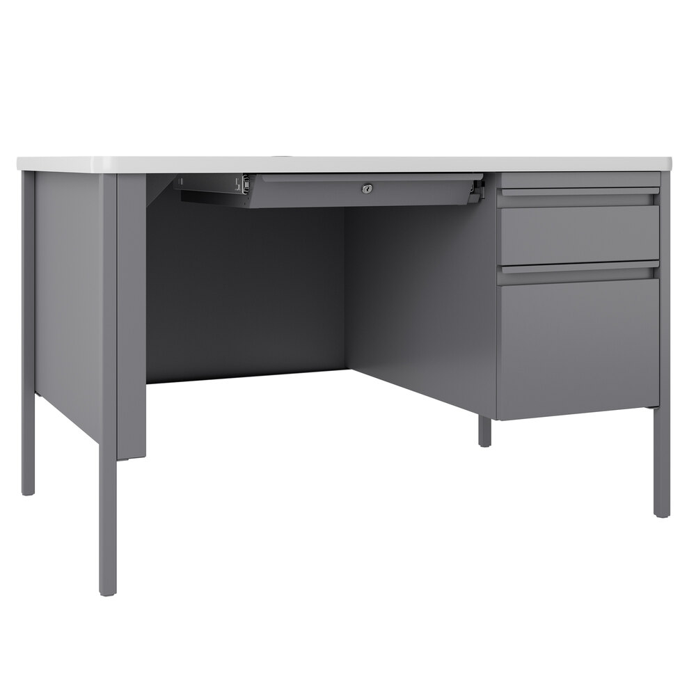 Hirsh Industries 22653 Platinum / White Single Pedestal Teacher's Desk - 48" x 30" x 29 1/2"