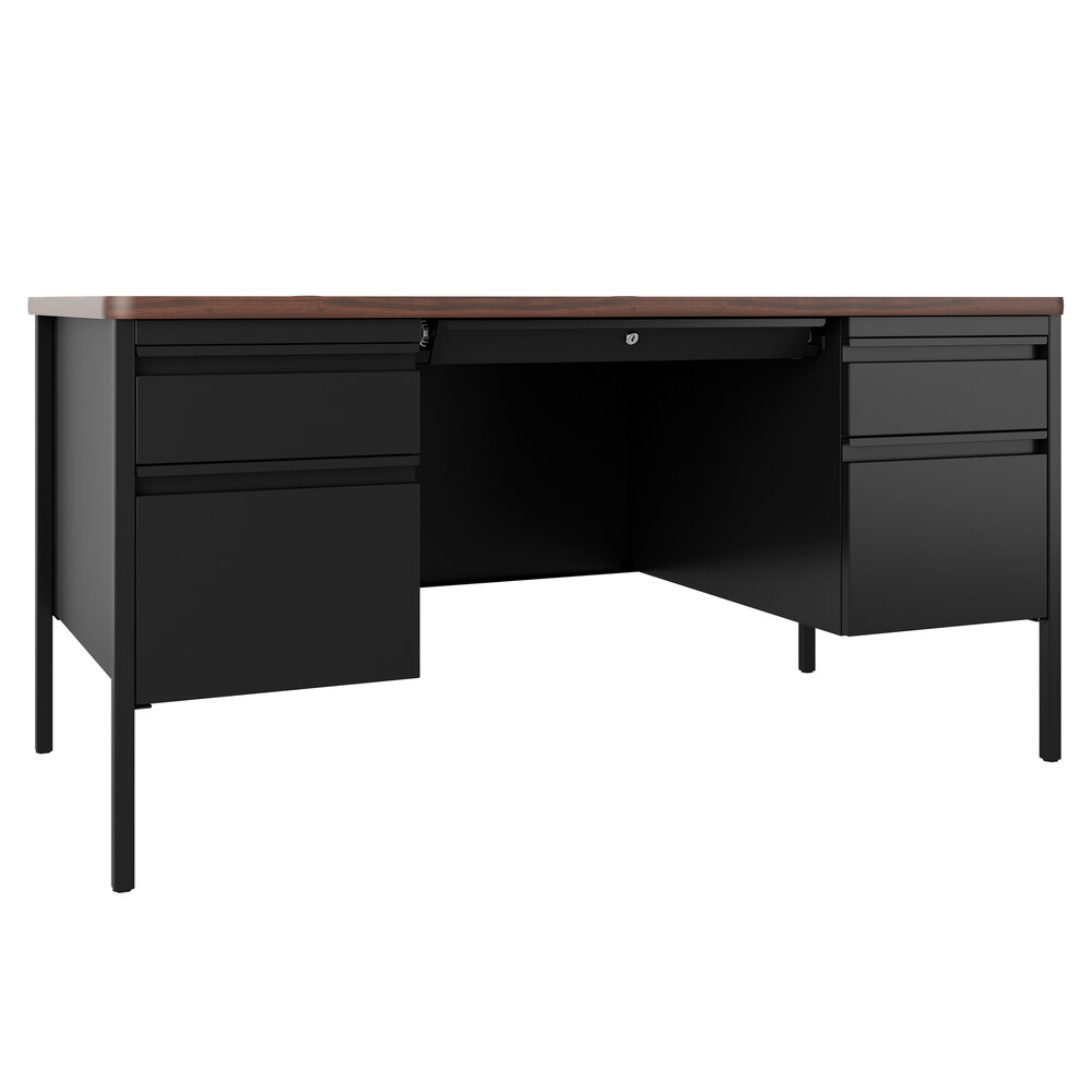 Hirsh Industries 22654 Black / Walnut Double Pedestal Teacher's Desk - 60" x 30" x 29 1/2"